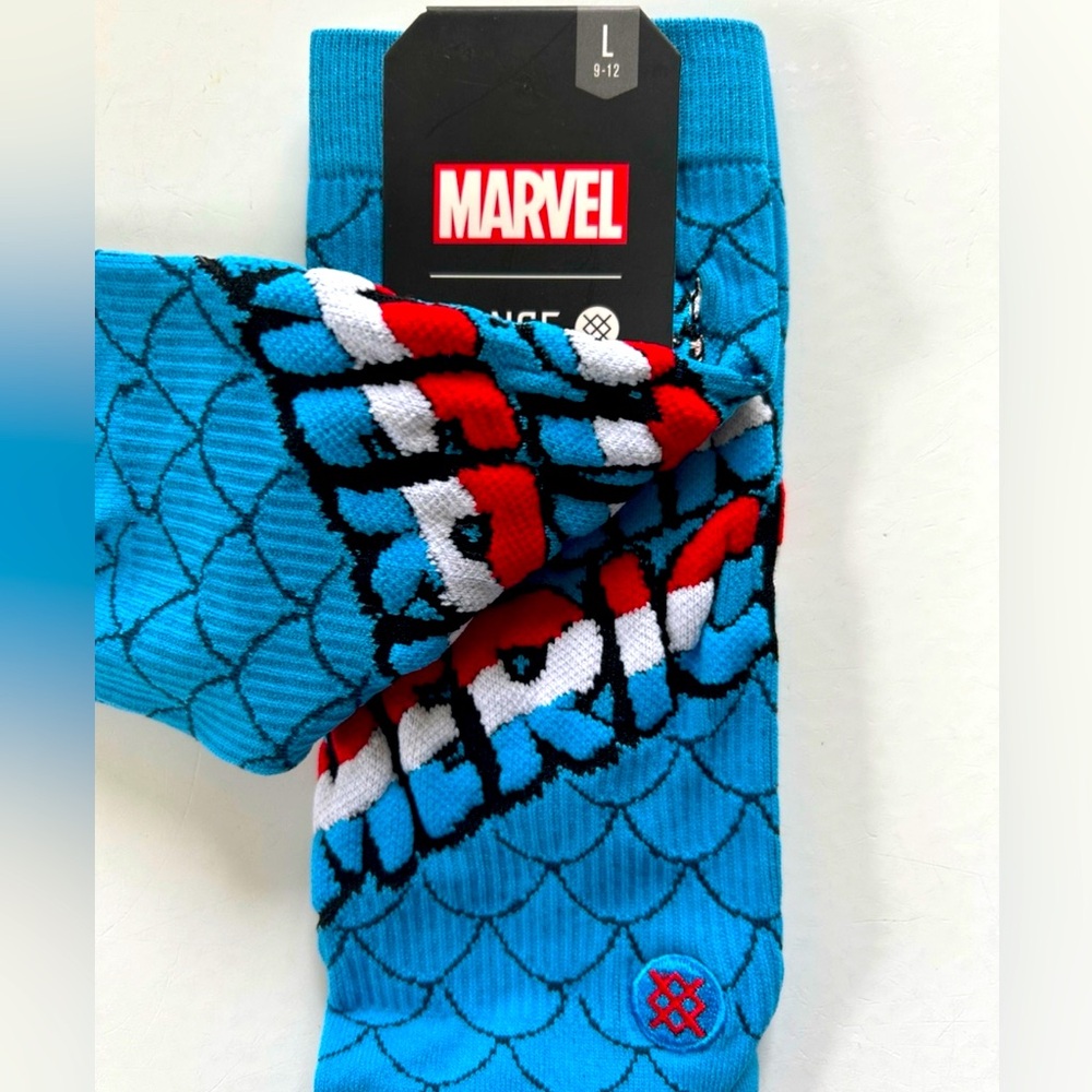 STANCE x MARVEL Socks Mens 9-12 CAPTAIN AMERICA Ribbed Crew Bubble Letters NWT